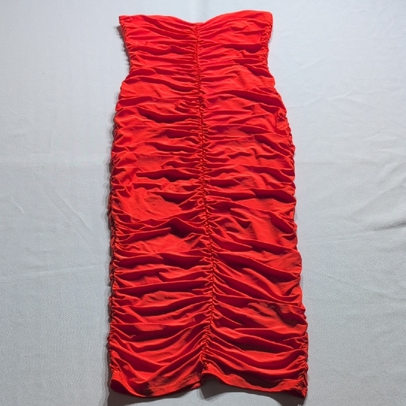 Uptown Elegant Orange Strapless Midi Dress Size Medium - Picture 1 of 4